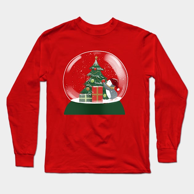 Penguin Tree Snowglobe Long Sleeve T-Shirt by claudiecb